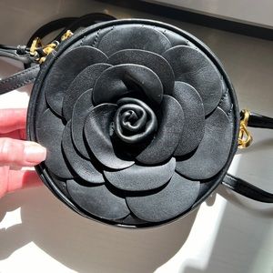 Michael Kors black leather round flower crossbody